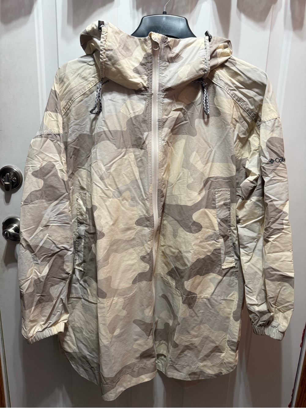 Columbia Lightweight Camo Hooded Windbreaker Jacket Tunic Length XL